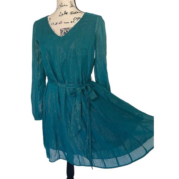 LILLY PULITZER KALIANNA DRESS VALENCIA TEAL/METALLIC SZ S FLOWY SOPHISTICATED - Picture 7 of 16
